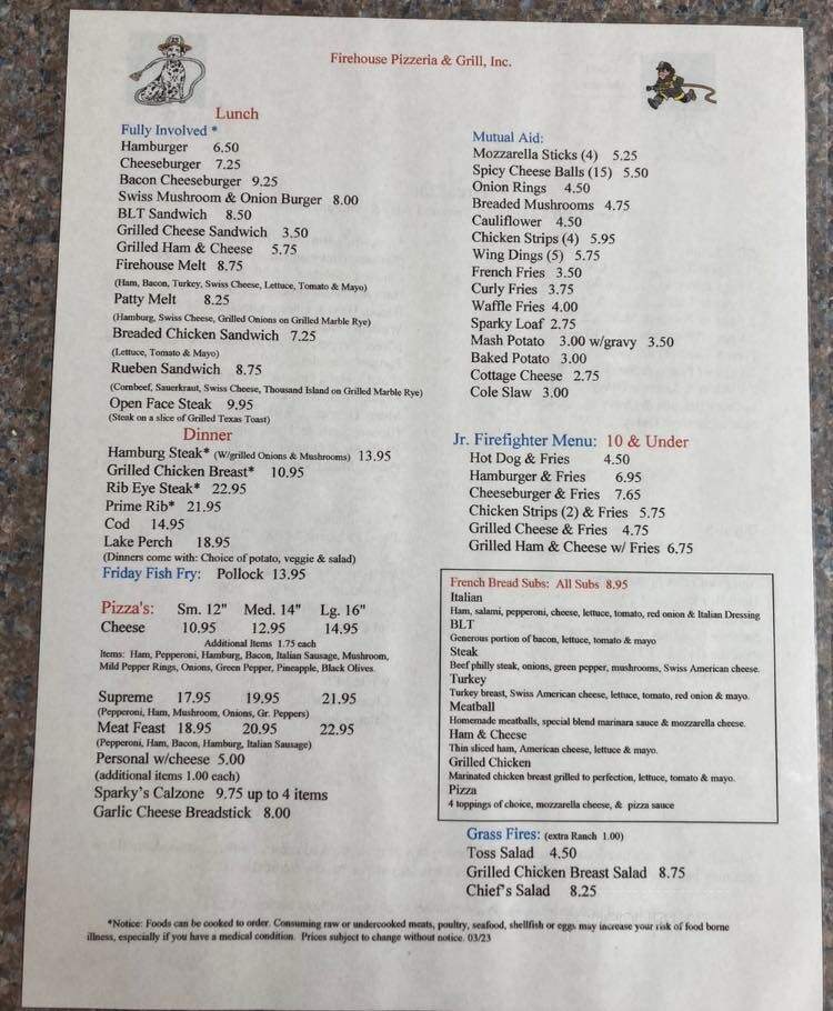 Firehouse Pizzeria & Grill - Minden City, MI menu_pic