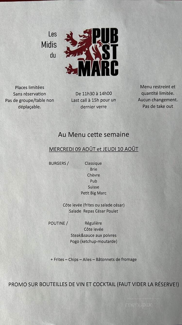 Pub St-Marc - Sept-les, QC menu_pic