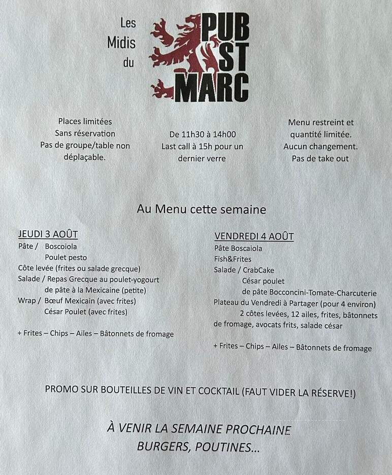 Pub St-Marc - Sept-les, QC menu_pic