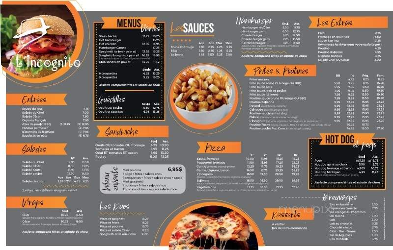 Restaurant L'Incognito - Sainte-Justine, QC menu_pic