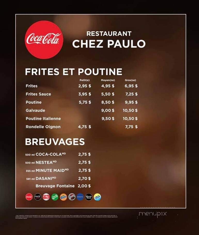 Restaurant Chez Paulo - La Baie, QC menu_pic