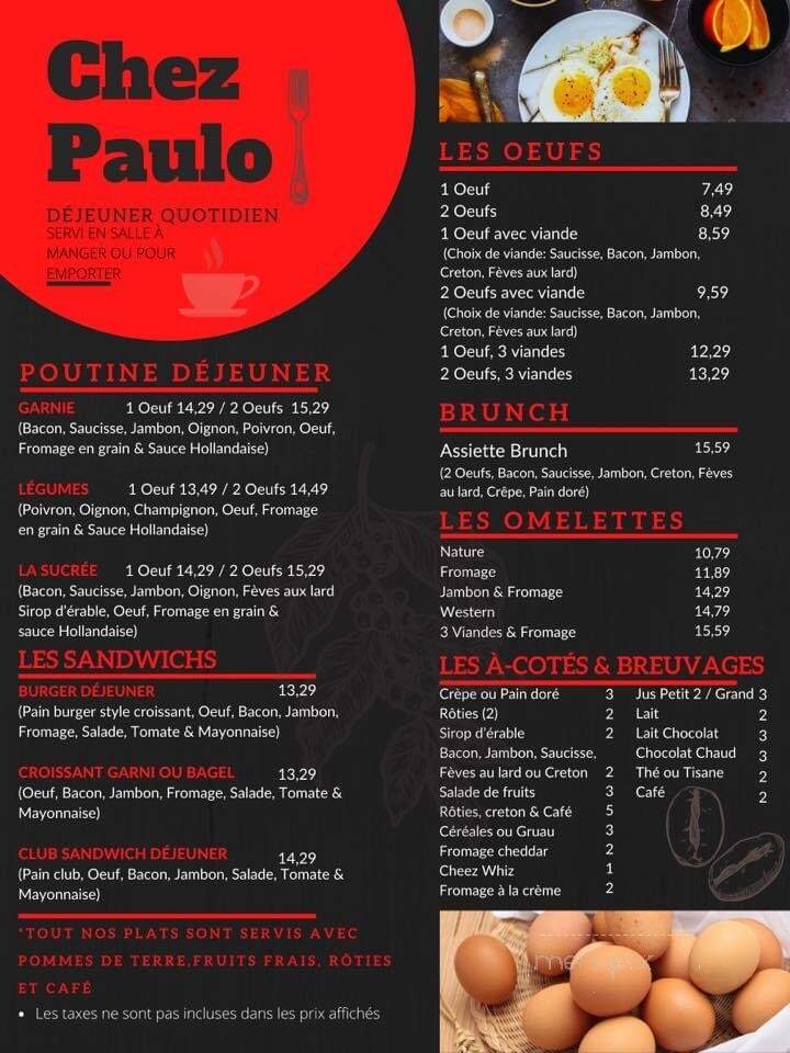Restaurant Chez Paulo - La Baie, QC menu_pic