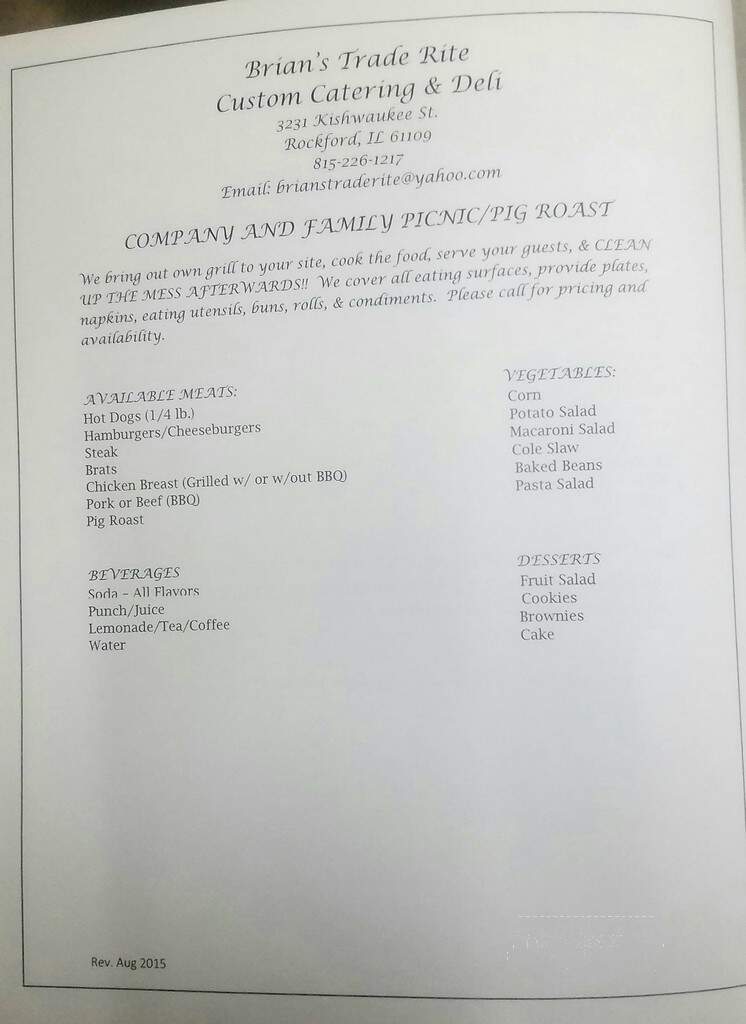 Brian's Trade Rate Foods - Rockford, IL menu_pic