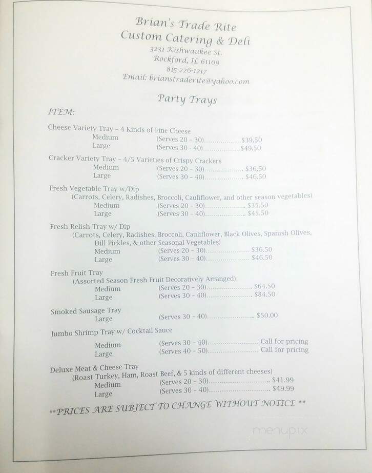 Brian's Trade Rate Foods - Rockford, IL menu_pic