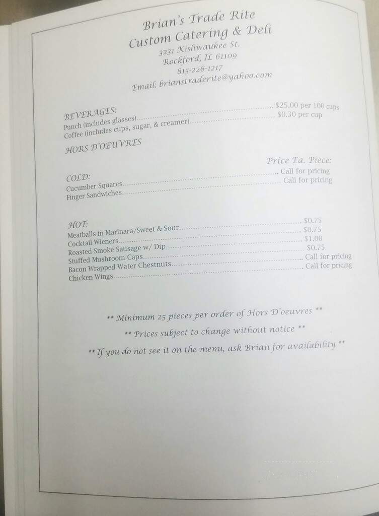 Brian's Trade Rate Foods - Rockford, IL menu_pic