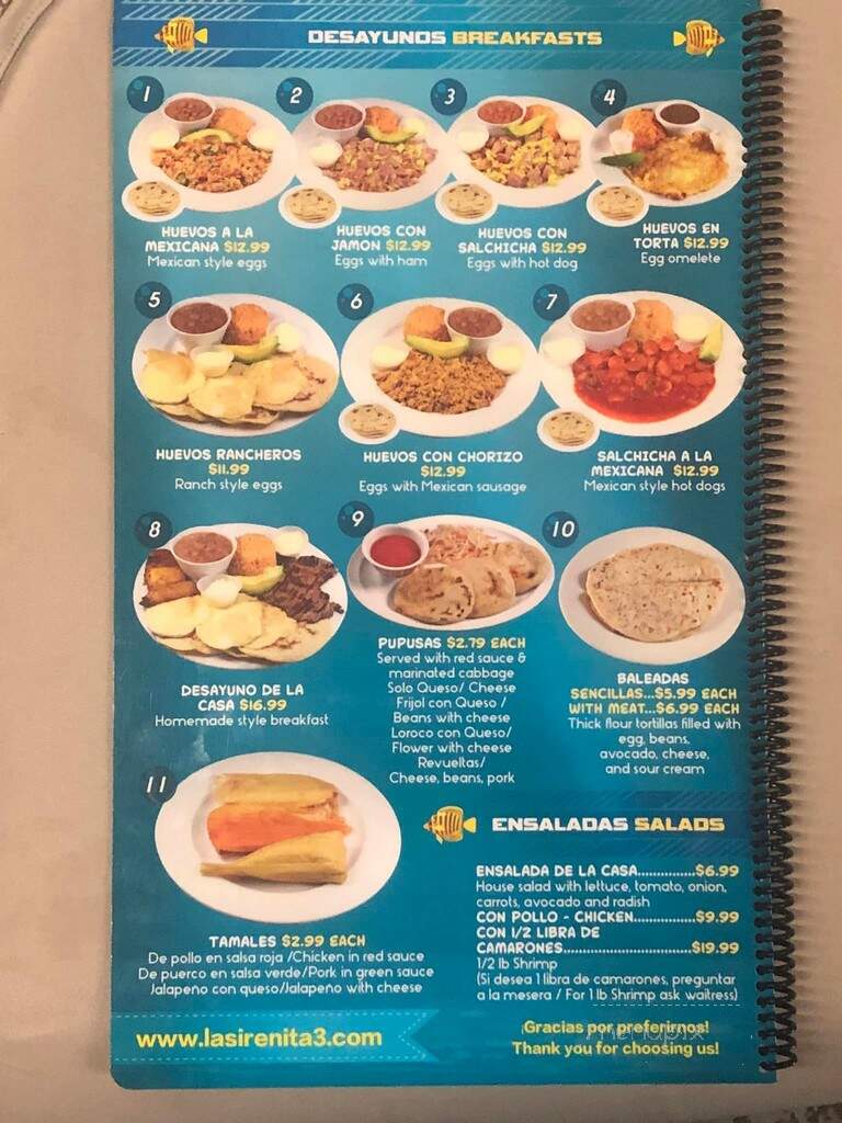La Sirenita Restaurant - Glen Burnie, MD menu_pic