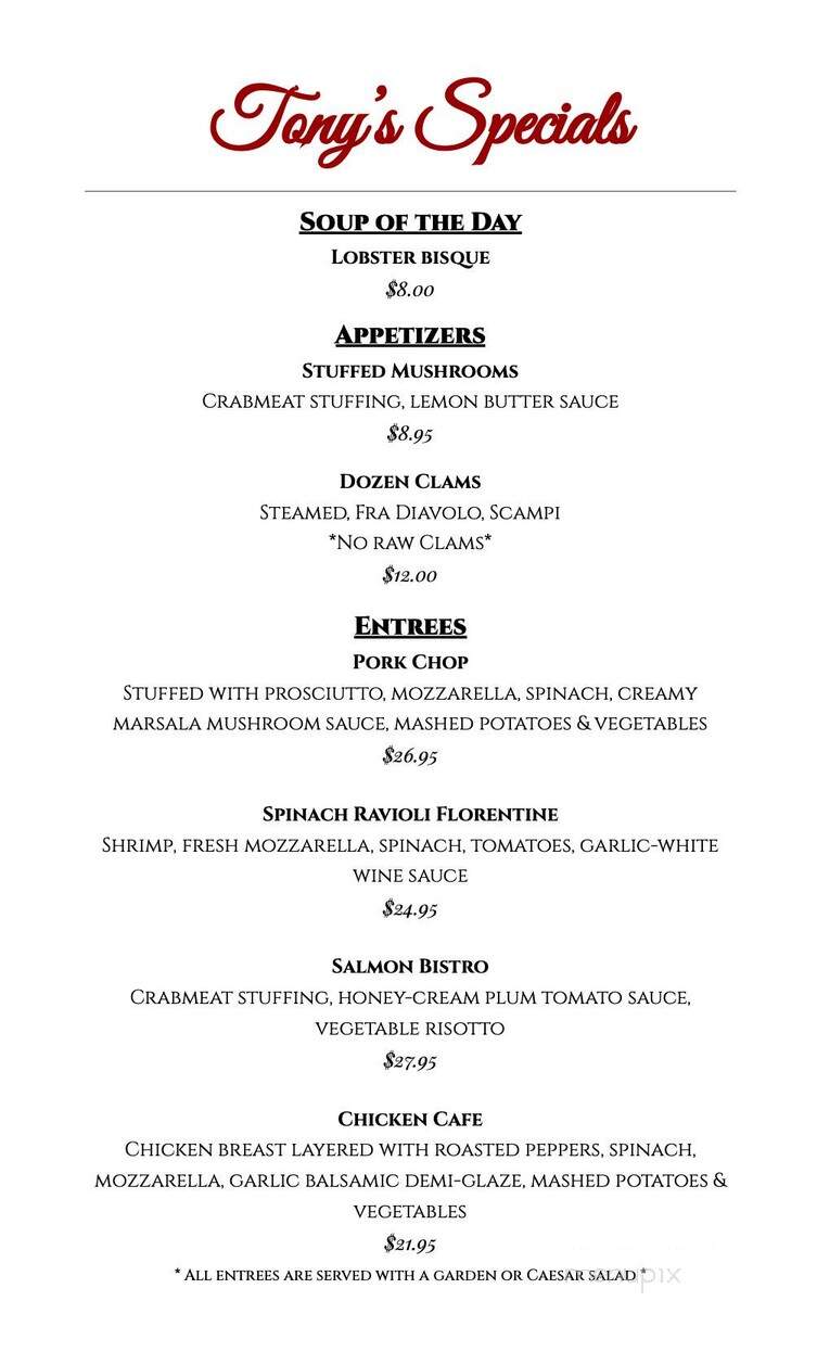 Tony's Restaurant & Pub - Califon, NJ menu_pic
