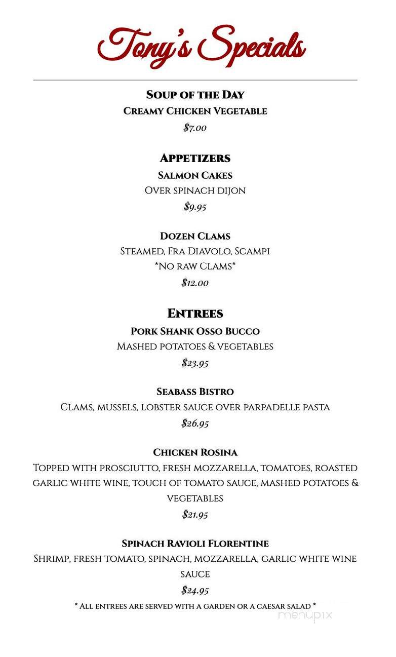 Tony's Restaurant & Pub - Califon, NJ menu_pic