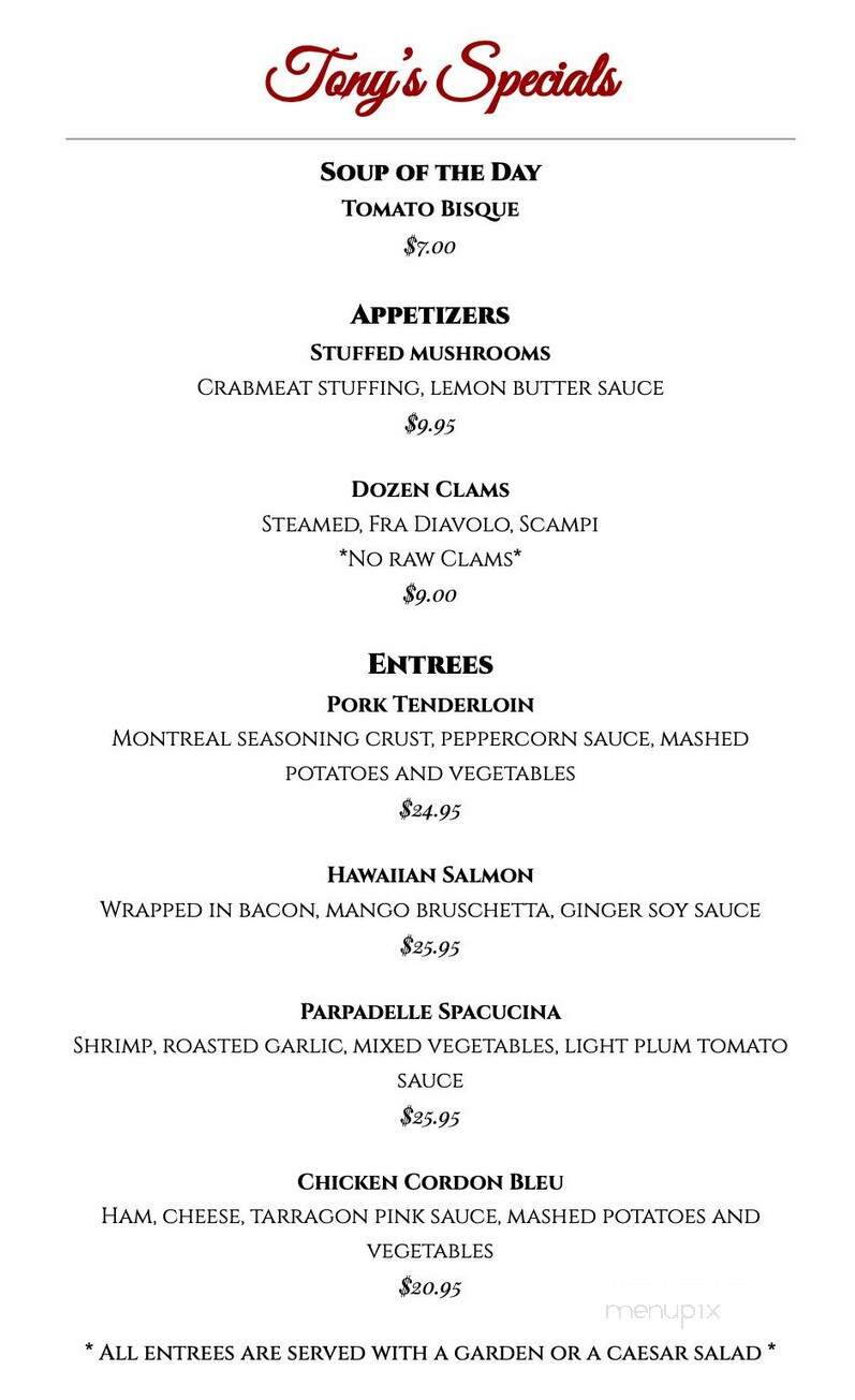 Tony's Restaurant & Pub - Califon, NJ menu_pic