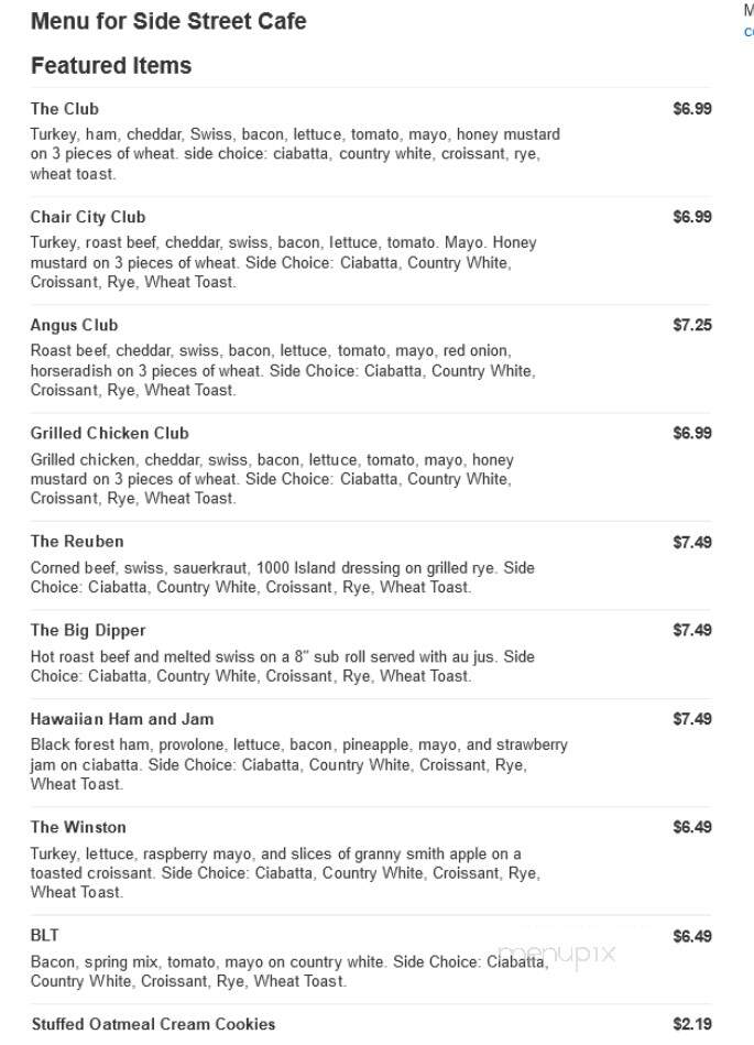 Side Street Cafe - Thomasville, NC menu_pic