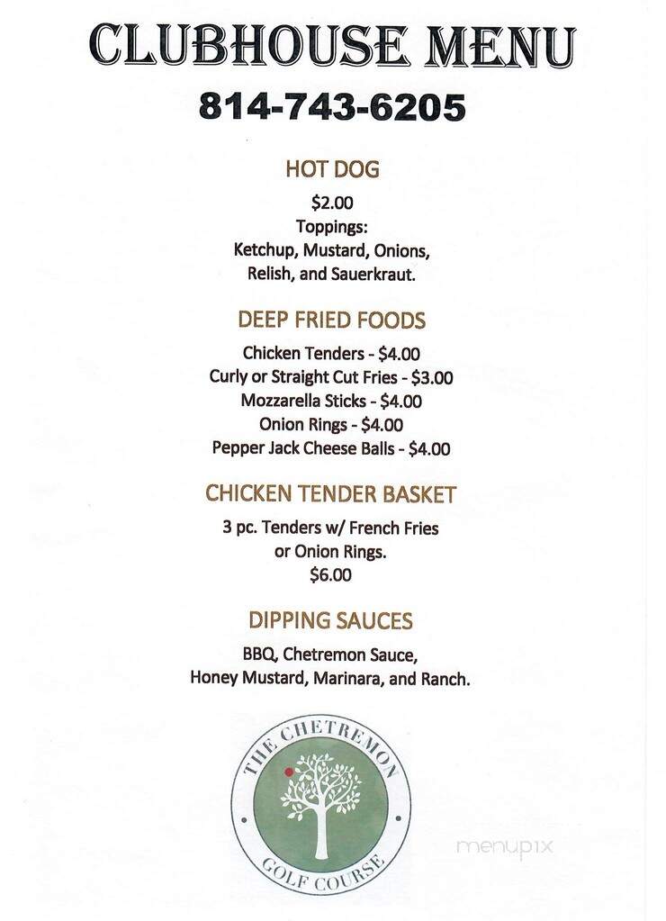 Chetremon Golf Course - Cherry Tree, PA menu_pic