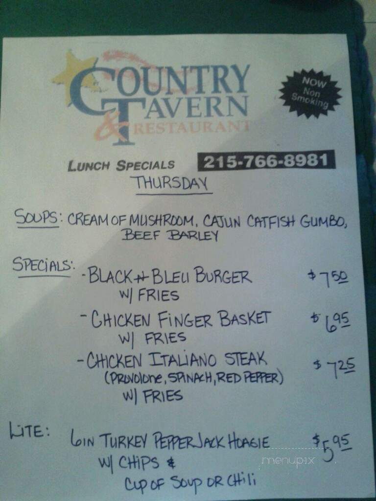 Country Tavern & Restaurant - Pipersville, PA menu_pic