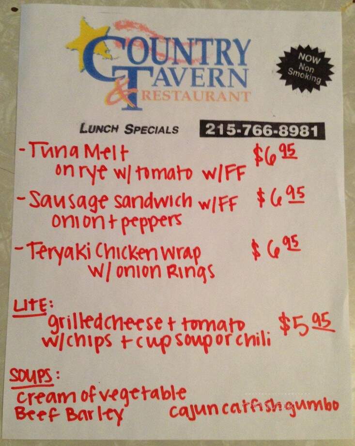 Country Tavern & Restaurant - Pipersville, PA menu_pic