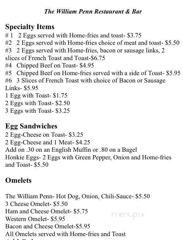 William Penn Lunch Room - Lebanon, PA menu_pic