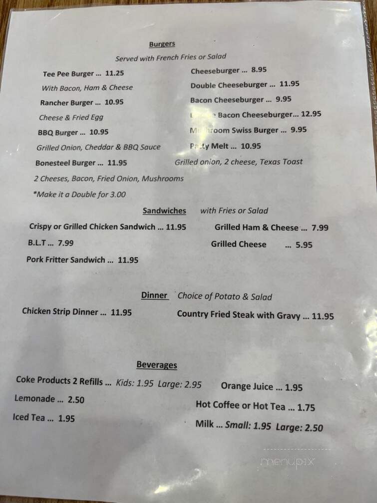 Tee Pee Cafe - Bonesteel, SD menu_pic