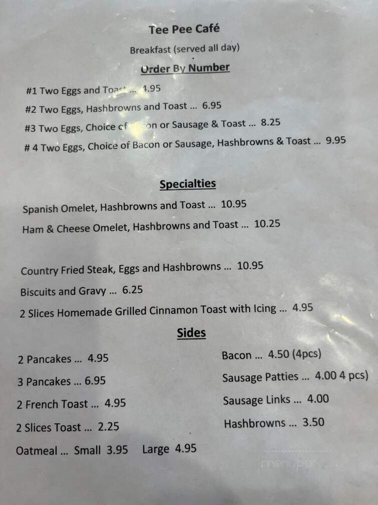 Tee Pee Cafe - Bonesteel, SD menu_pic