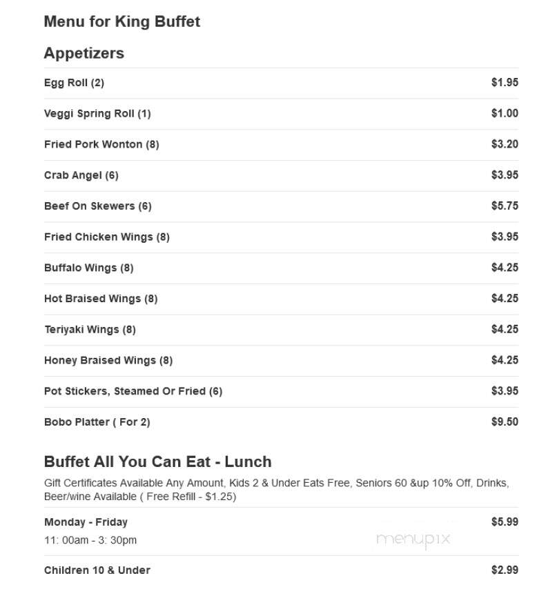 King Buffet - Nashville, TN menu_pic
