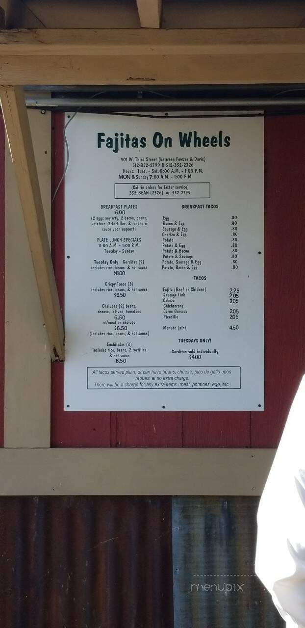 Fajitas On Wheels - Taylor, TX menu_pic