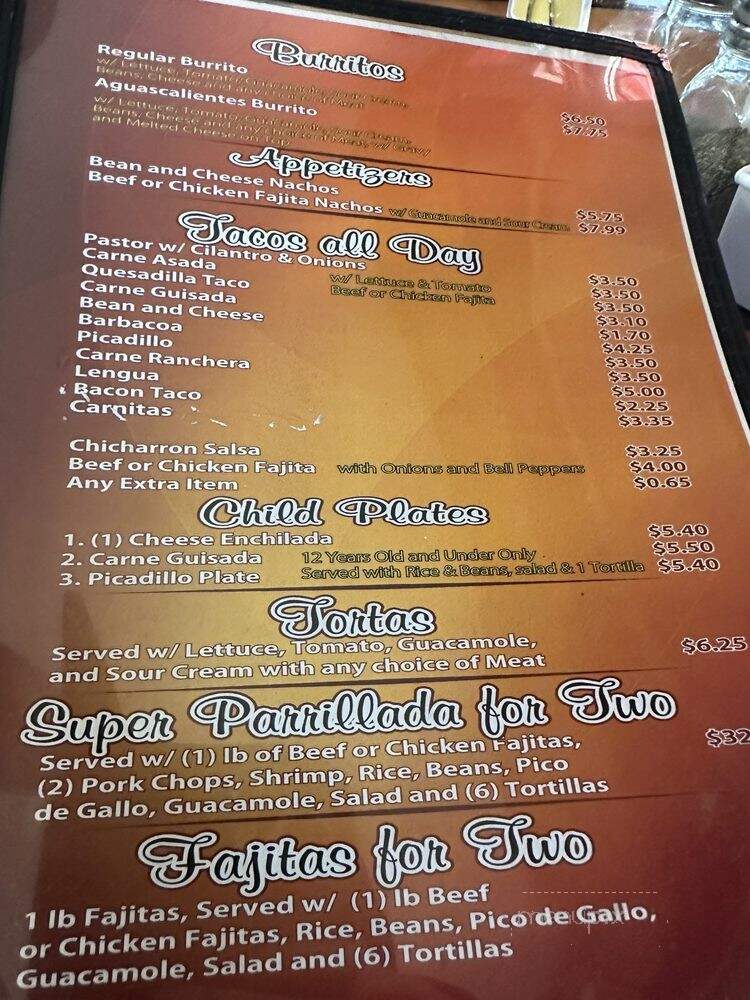 Taqueria Aguas Calientes - San Antonio, TX menu_pic