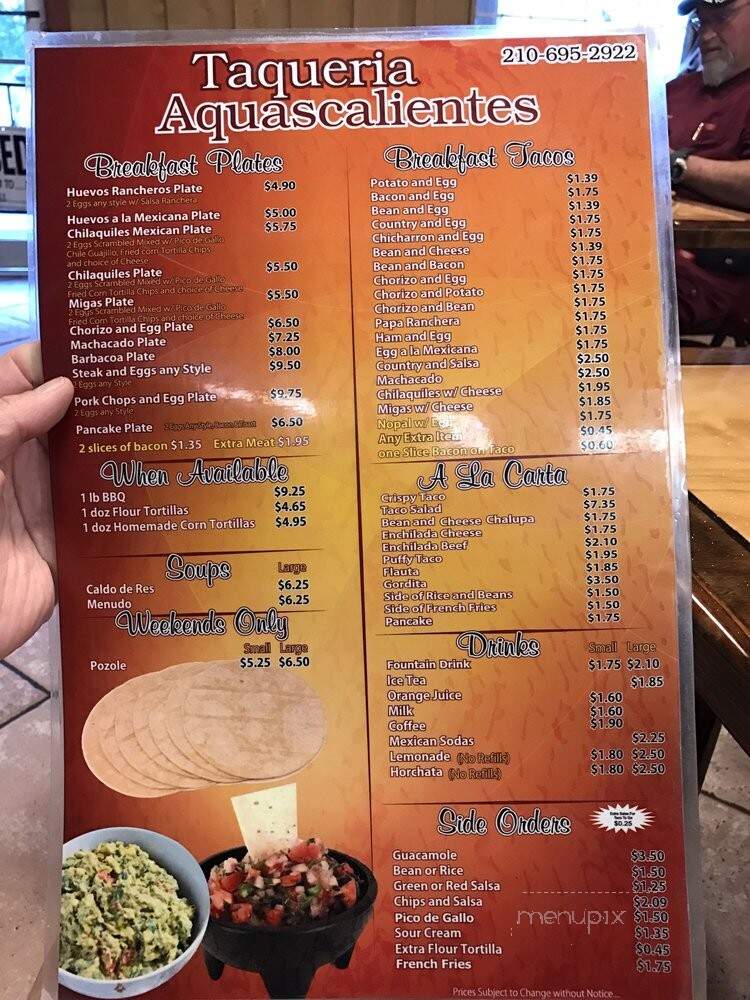 Taqueria Aguas Calientes - San Antonio, TX menu_pic
