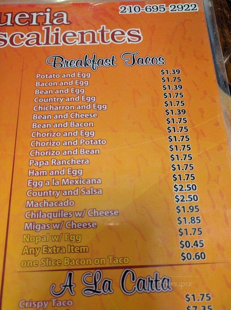 Taqueria Aguas Calientes - San Antonio, TX menu_pic