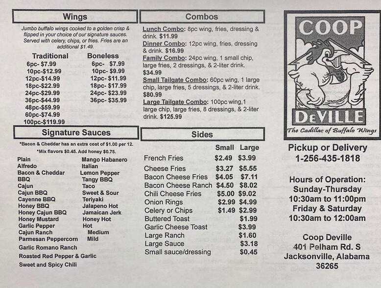 Coop Deville - Gadsden, AL menu_pic