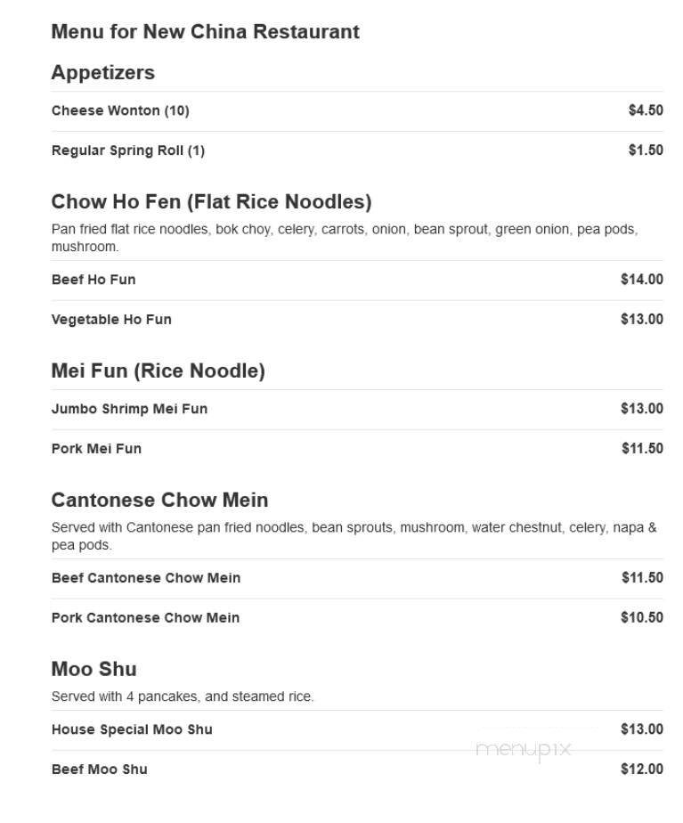 New China Restaurant - Enfield, CT menu_pic