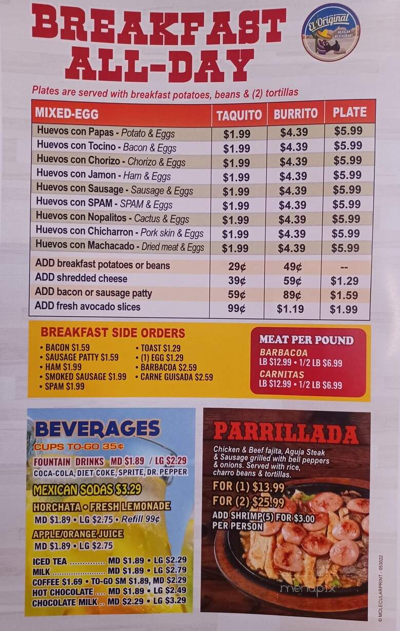 El Mexicano Restaurant - Aransas Pass, TX menu_pic