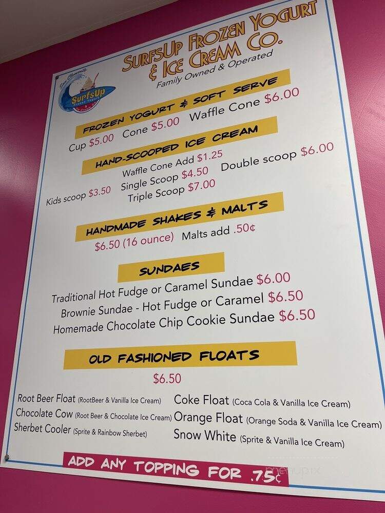 SurfsUp Frozen Yogurt & Ice Cream - San Clemente, CA menu_pic