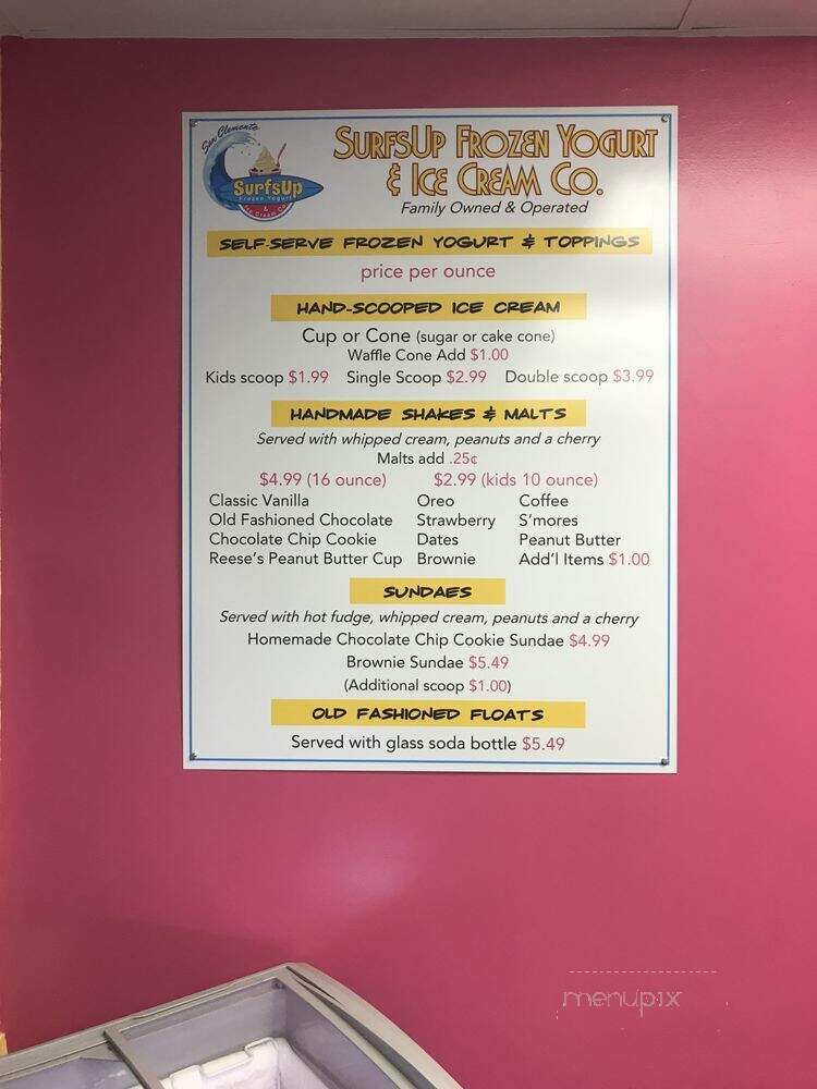 SurfsUp Frozen Yogurt & Ice Cream - San Clemente, CA menu_pic