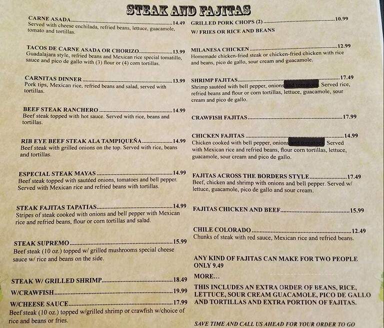 Los Mayas - Franklin, LA menu_pic