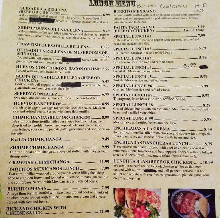 Los Mayas - Franklin, LA menu_pic