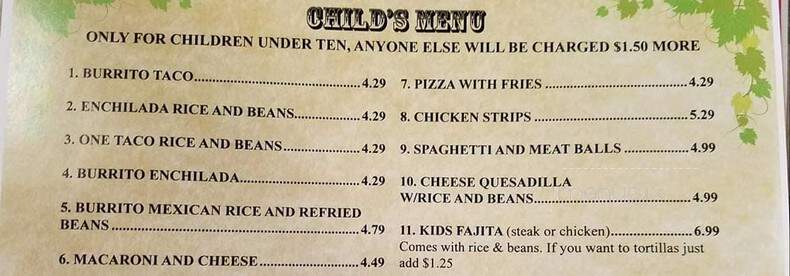 Los Mayas - Franklin, LA menu_pic