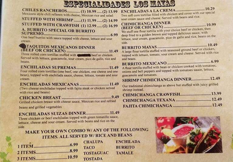 Los Mayas - Franklin, LA menu_pic