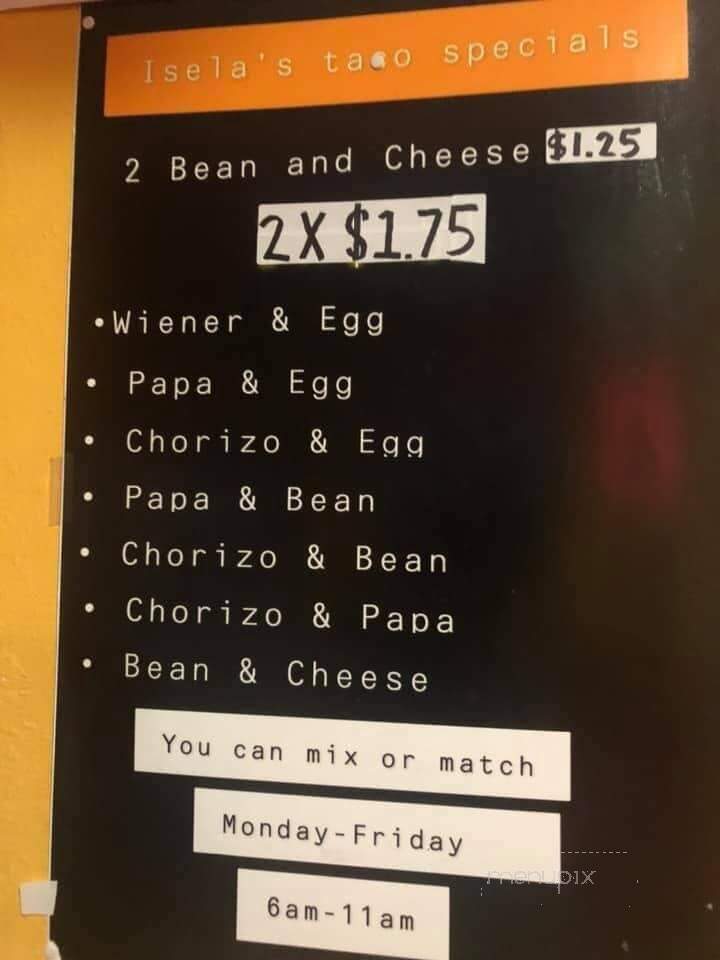 Isela's Tacos - San Antonio, TX menu_pic