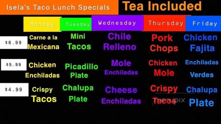 Isela's Tacos - San Antonio, TX menu_pic
