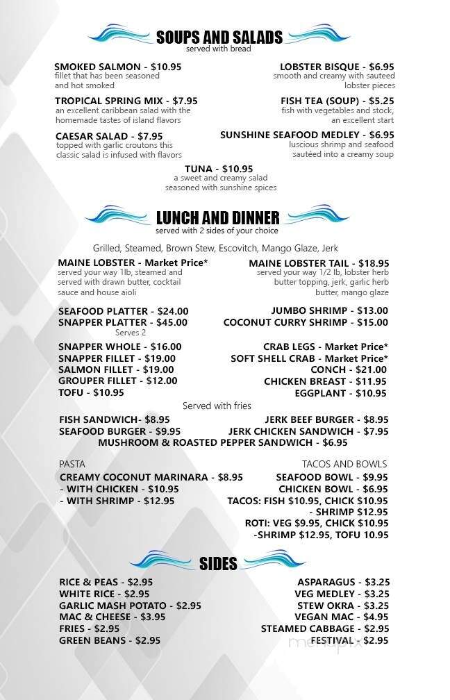 Sunshine Seafood Bar and Grille - Orlando, FL menu_pic