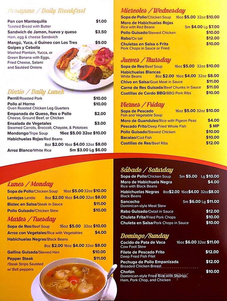 Sazon Dominicano Restaurant - Rahway, NJ menu_pic