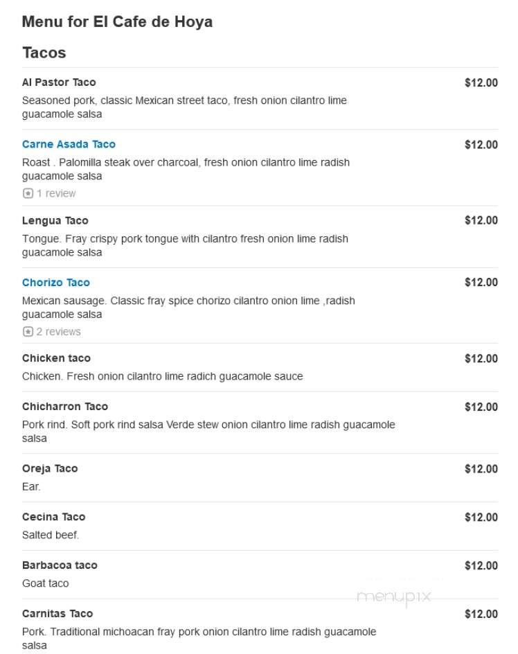 El Cafe de Hoya - Elmont, NY menu_pic