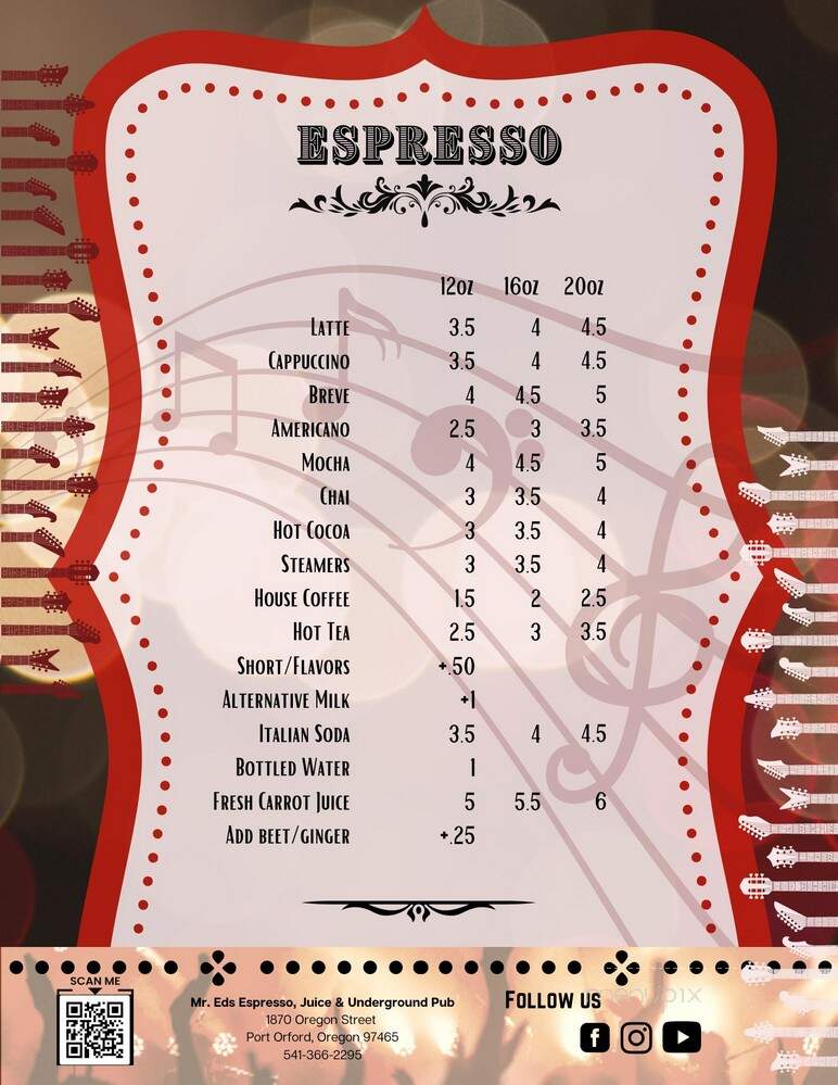 Mr. Ed's Espresso & Juice and Underground Pub - Port Orford, OR menu_pic