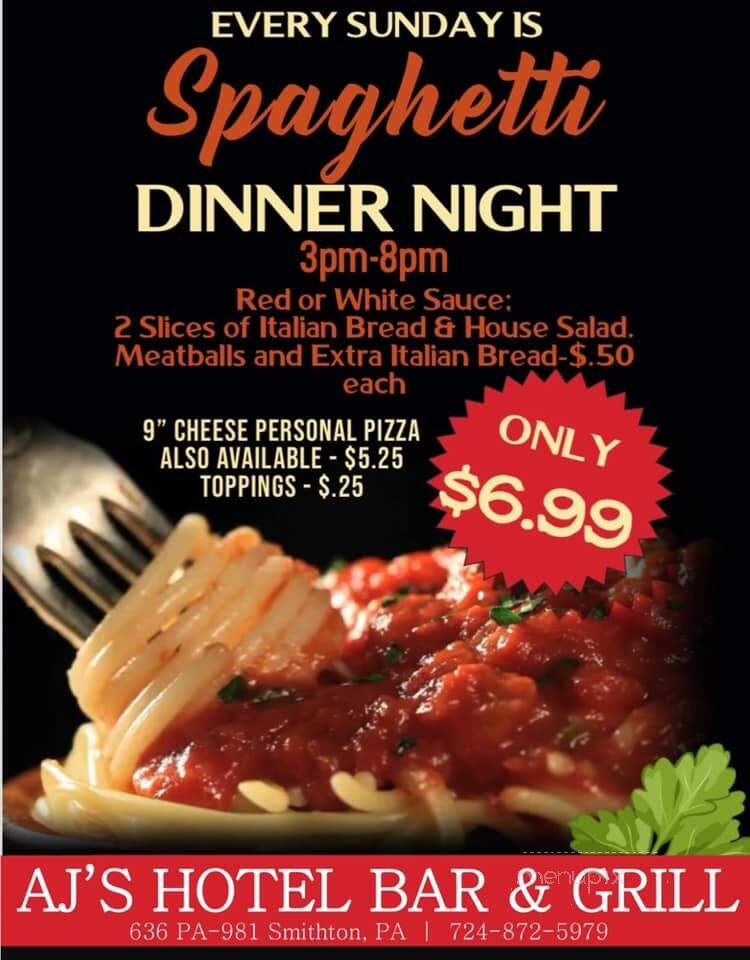 AJ's Hotel Bar and Grill - Smithton, PA menu_pic