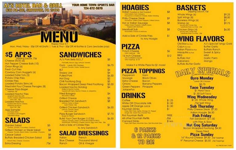AJ's Hotel Bar and Grill - Smithton, PA menu_pic