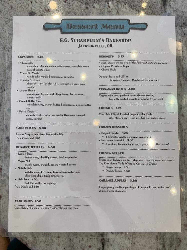G.G. Sugarplum's Bakeshop - Jacksonville, OR menu_pic