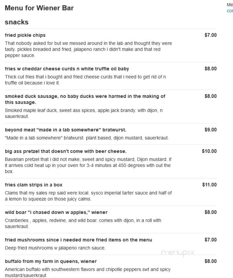 Wiener Bar - Queens, NY menu_pic