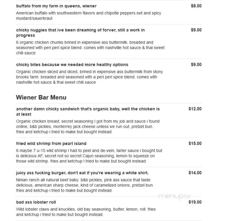 Wiener Bar - Queens, NY menu_pic