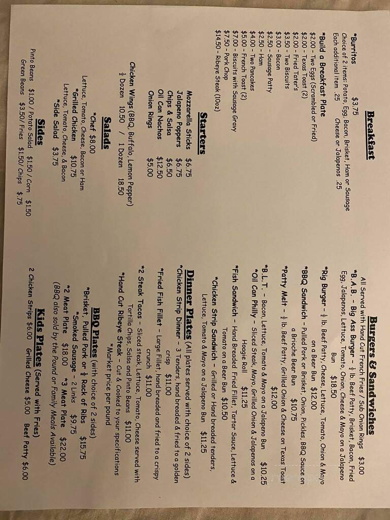 The Oil Can Sports Bar and Grill - Barnhart, TX menu_pic