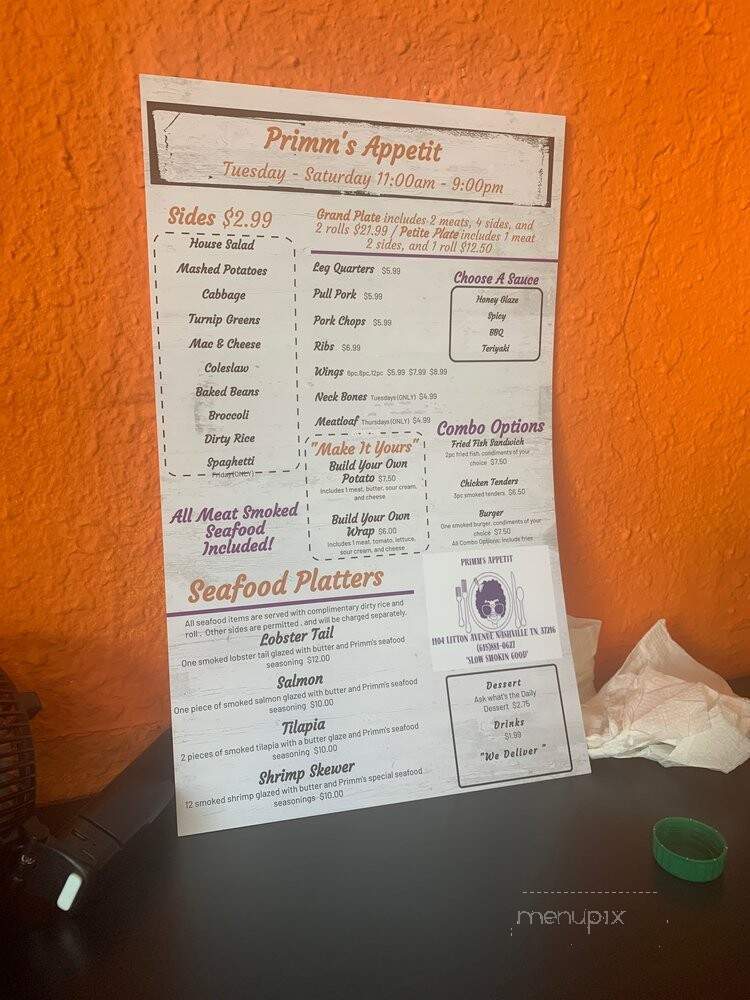 Primm's Appetit - Nashville, TN menu_pic