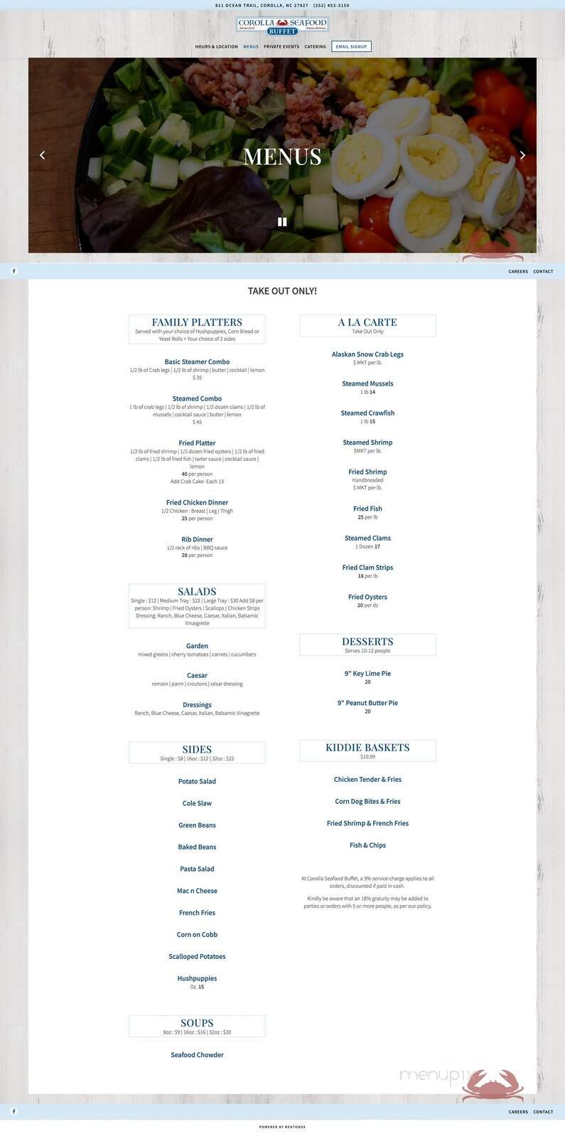 Corolla Seafood Buffet - Corolla, NC menu_pic