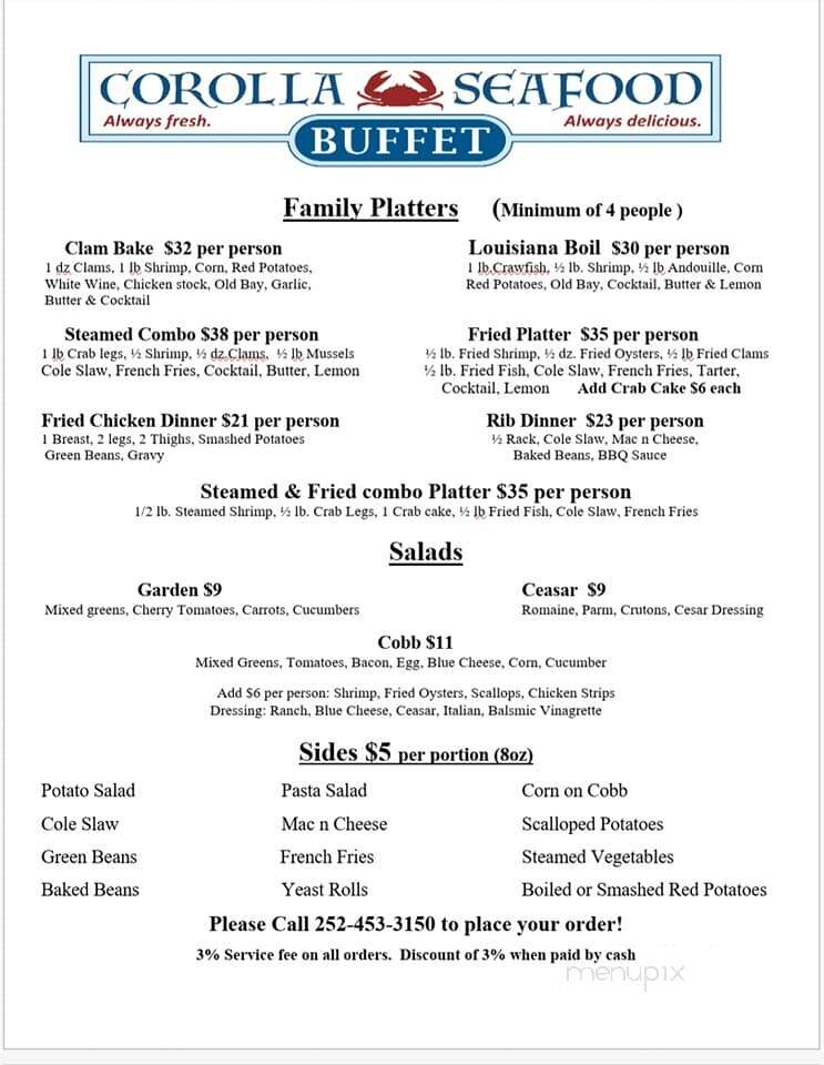 Corolla Seafood Buffet - Corolla, NC menu_pic