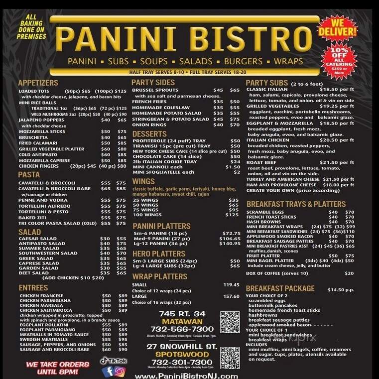 Panini Bistro - Matawan, NJ menu_pic